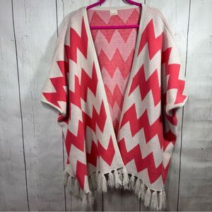 Cocolove Chevron Fringe Kimono Boho Chic Southwestern Pink Cream Womens One Size